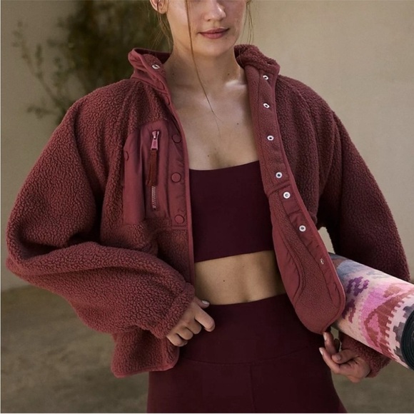 Free People X Hatch Hit the Slopes Fleece Jacket Deep Maroon Burgundy NEW $178 - Picture 12 of 13